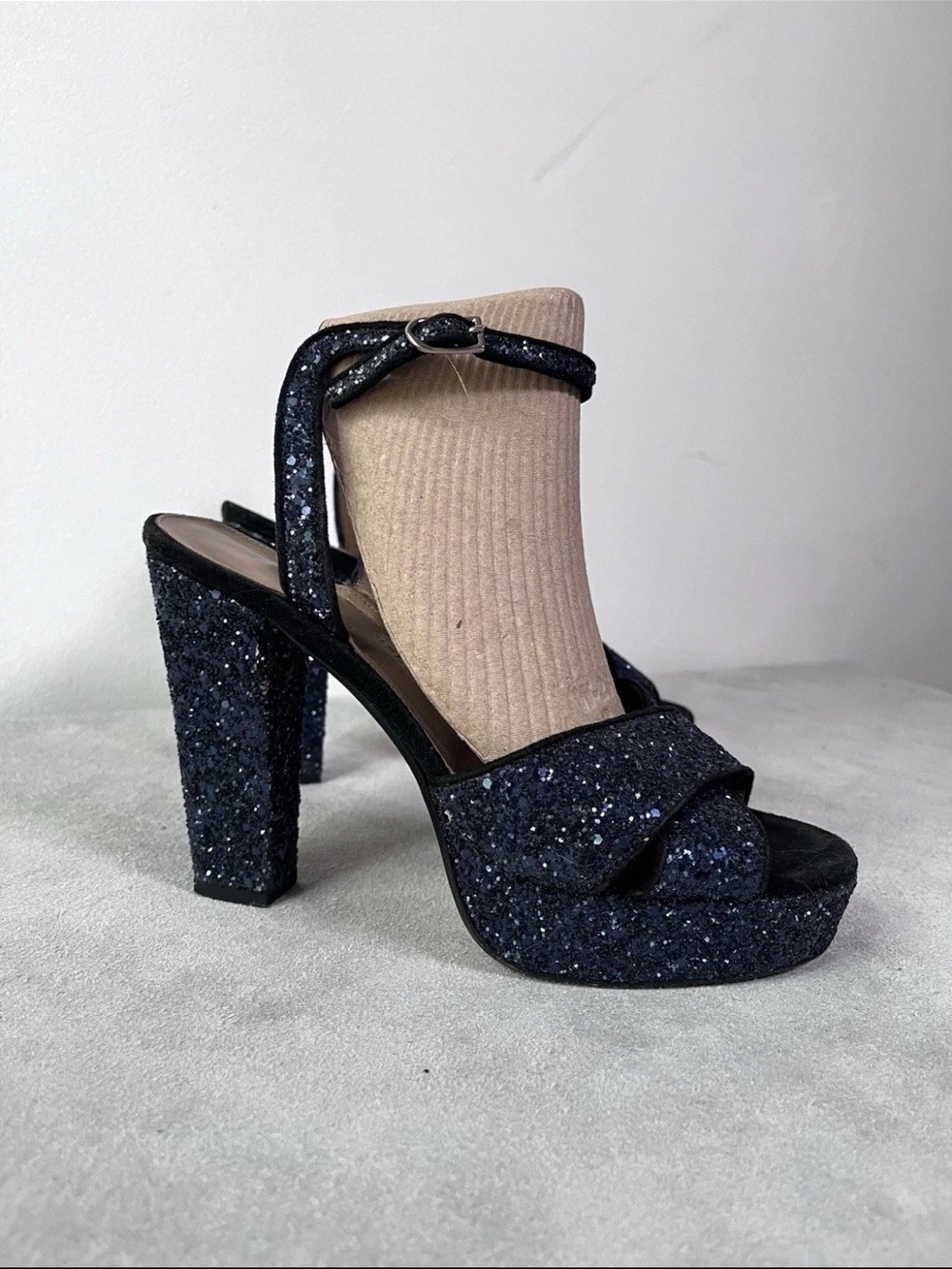 Sonia Rykiel Platform High Heels Size EU37.5 US 7.5  Glittery Blue Open Toe